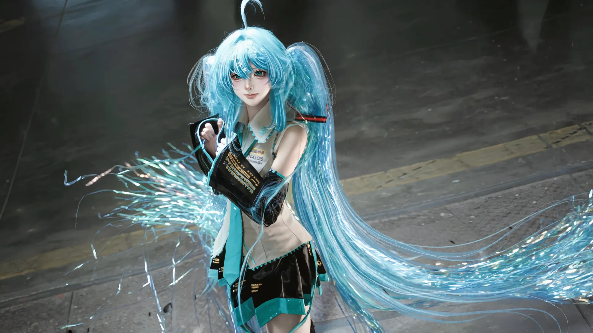 Cosplay, 赛博风格, 初音未来cos, 街头摄影, 蓝色长发
