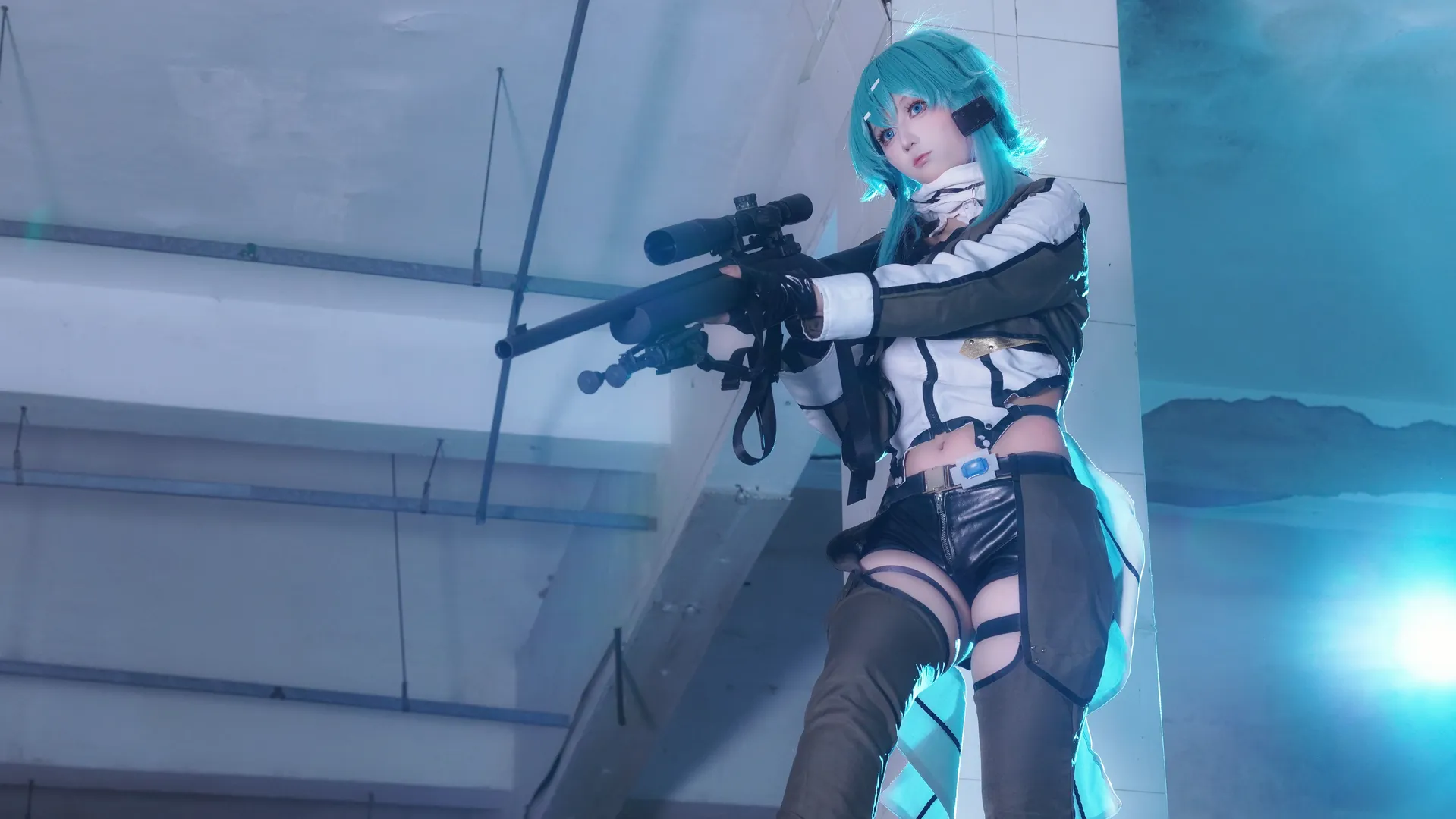 刀剑神域, cosplay摄影, 二次元角色扮演, 朝田诗乃cos, 狙击手风格 - 第2张