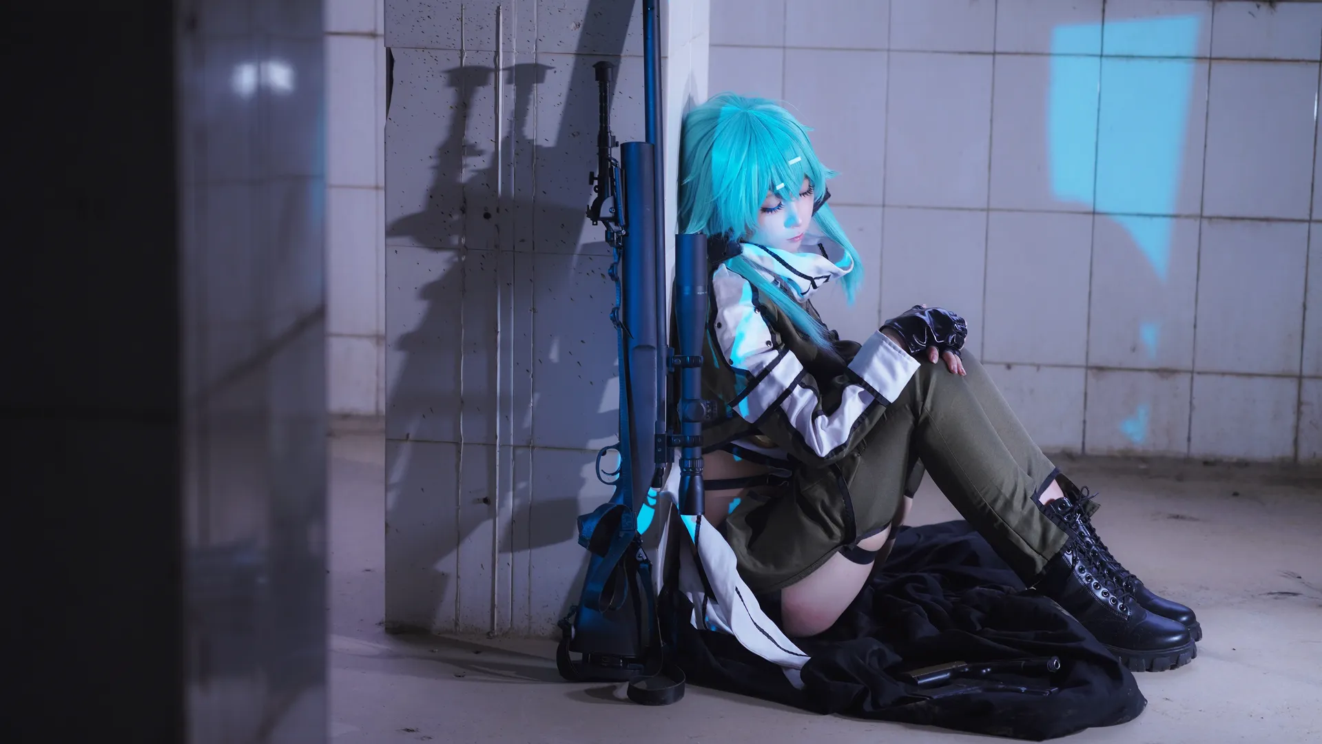 刀剑神域, cosplay摄影, 二次元角色扮演, 朝田诗乃cos, 狙击手风格 - 第5张