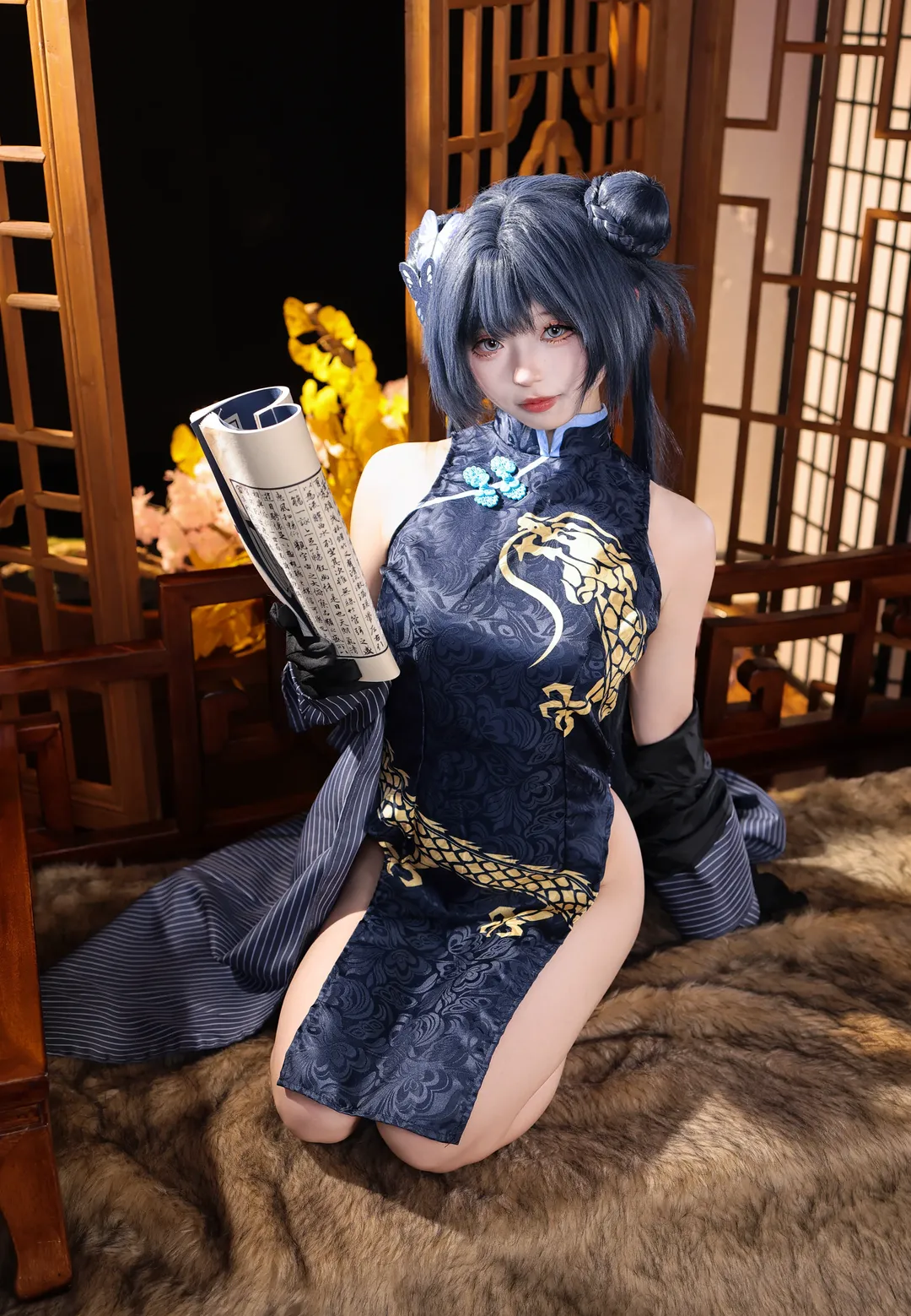 二次元, cosplay, 蔚蓝档案, 龙华妃咲cos, 国风旗袍