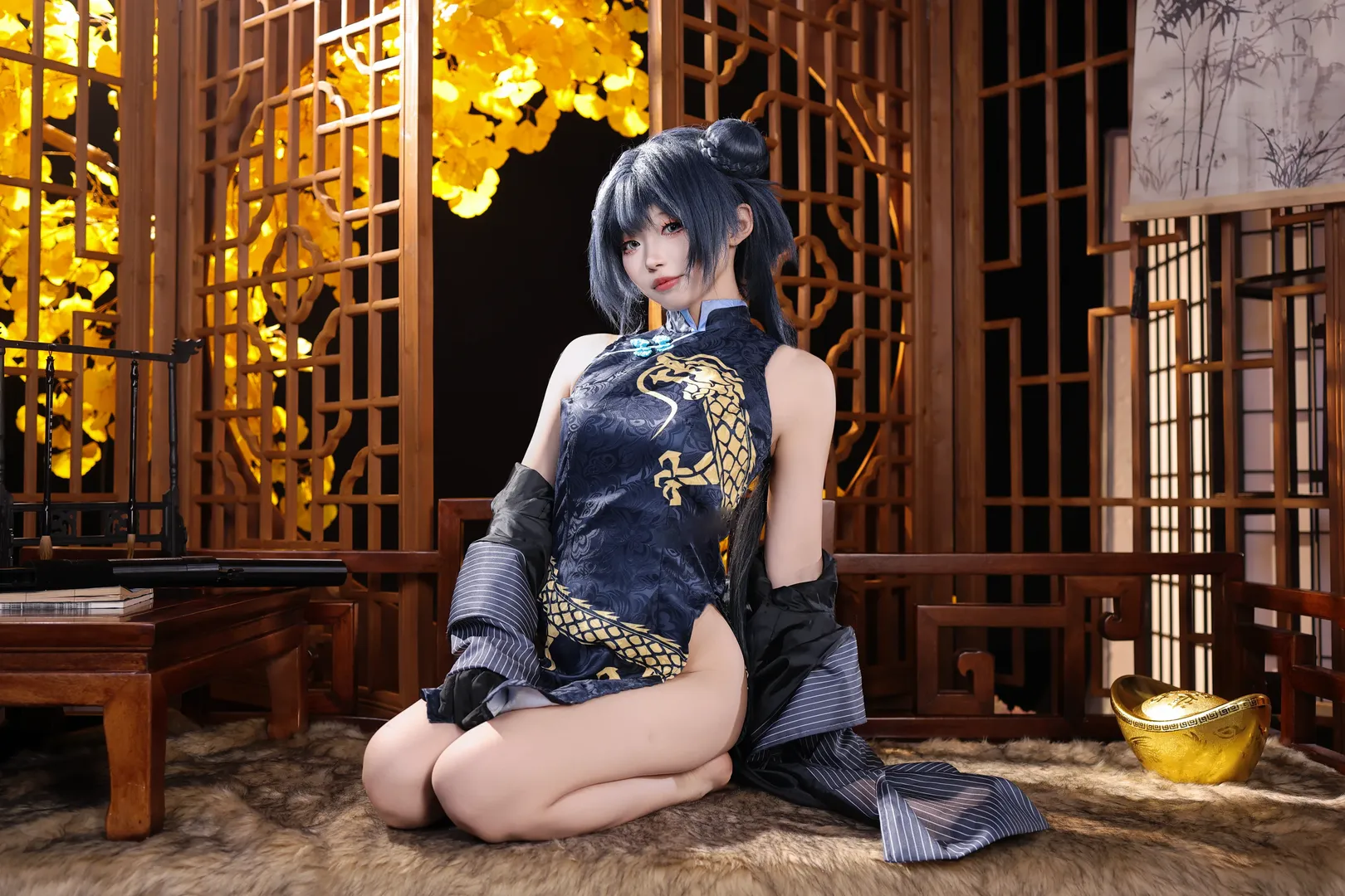 二次元, cosplay, 蔚蓝档案, 龙华妃咲cos, 国风旗袍 - 第4张