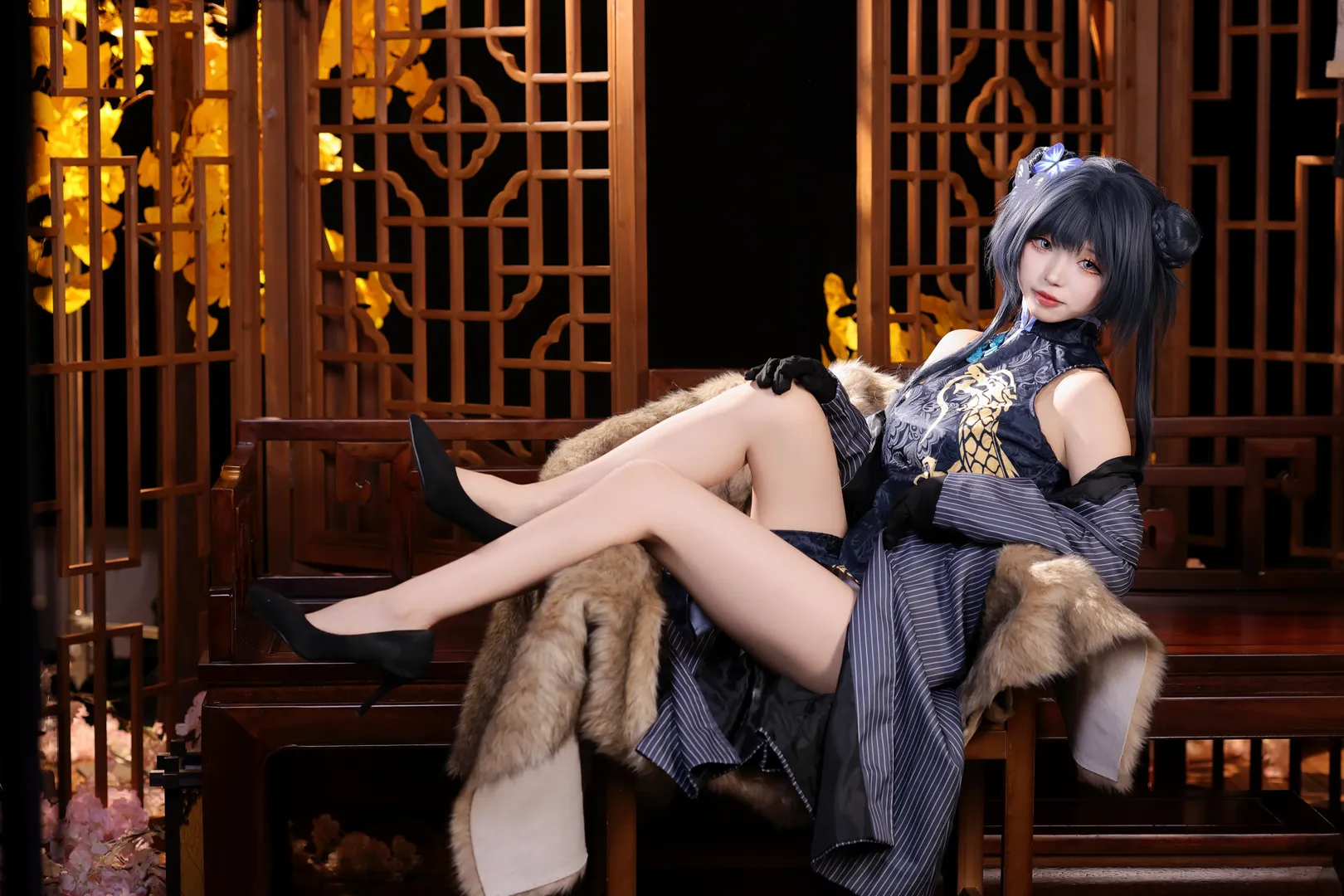 二次元, cosplay, 蔚蓝档案, 龙华妃咲cos, 国风旗袍 - 第5张