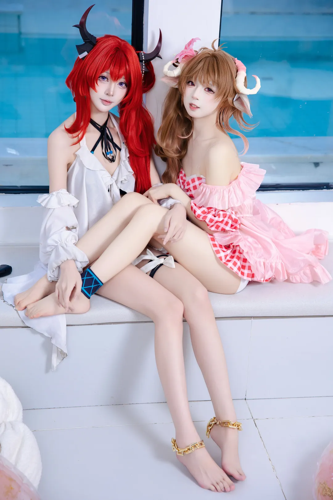 ロールプレイ, 二人コスプレ, プールコスプレ, 夏の清涼感, 水辺撮影
