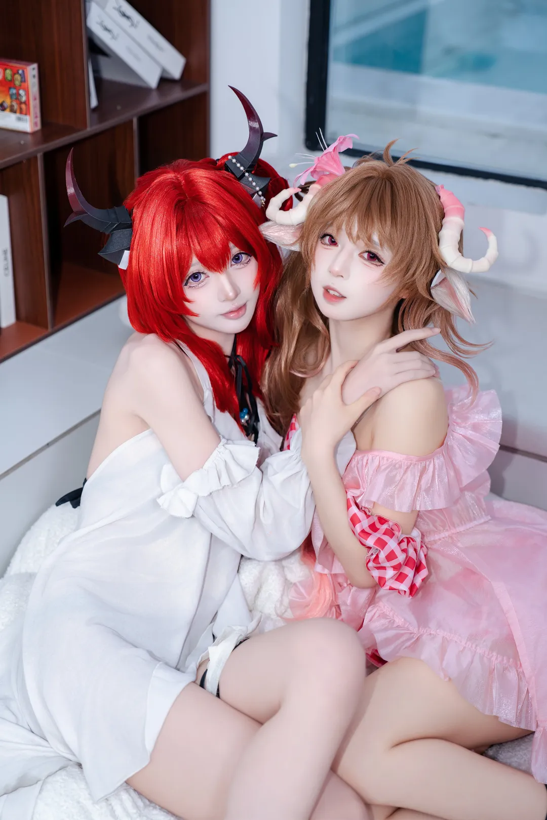 Duo cosplay, Indoor photography, Cosplay outfit, Anime-style photo set, Kemonomimi cosplay