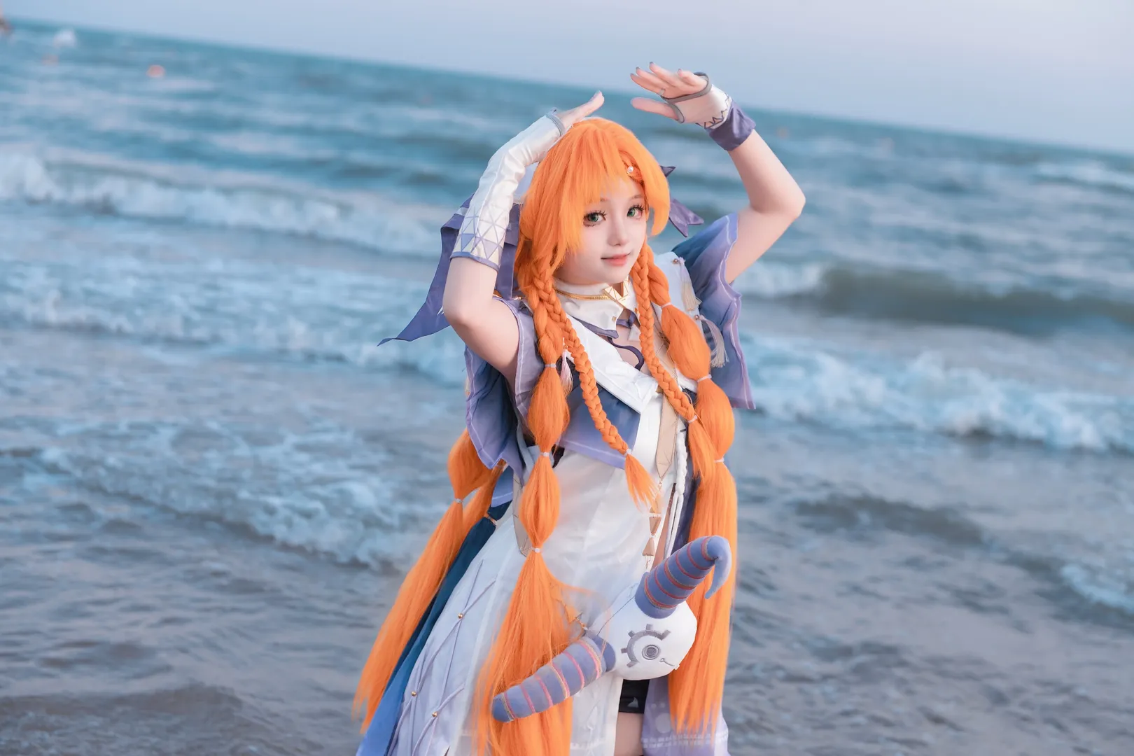 Wuthering Waves, Portrait photography, Seaside cosplay, Sigrika cosplay, Moe anime girl