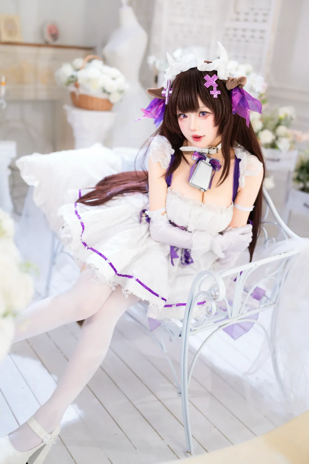 アズールレーン, 白ストッキング, 樫野 コスプレ, 萌え系コスプレ, 牛柄メイド - 3枚目