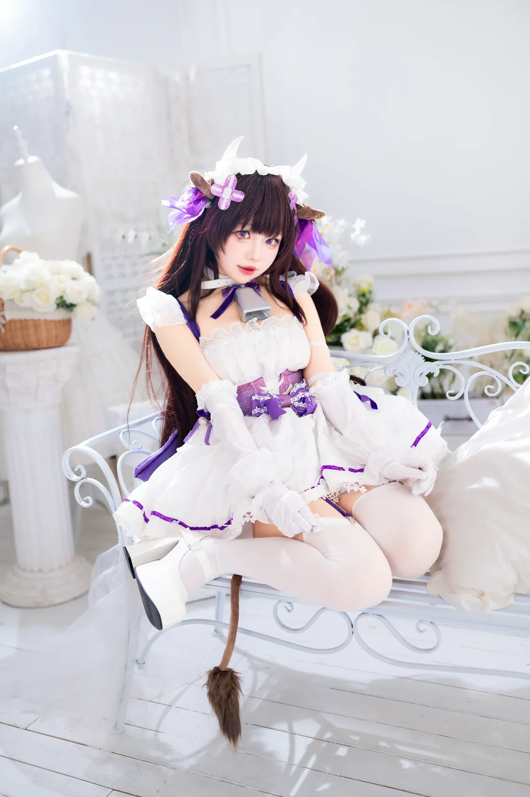 Azur Lane, White stockings, Kashino Cosplay, Moe-style cosplay, Cow-themed maid