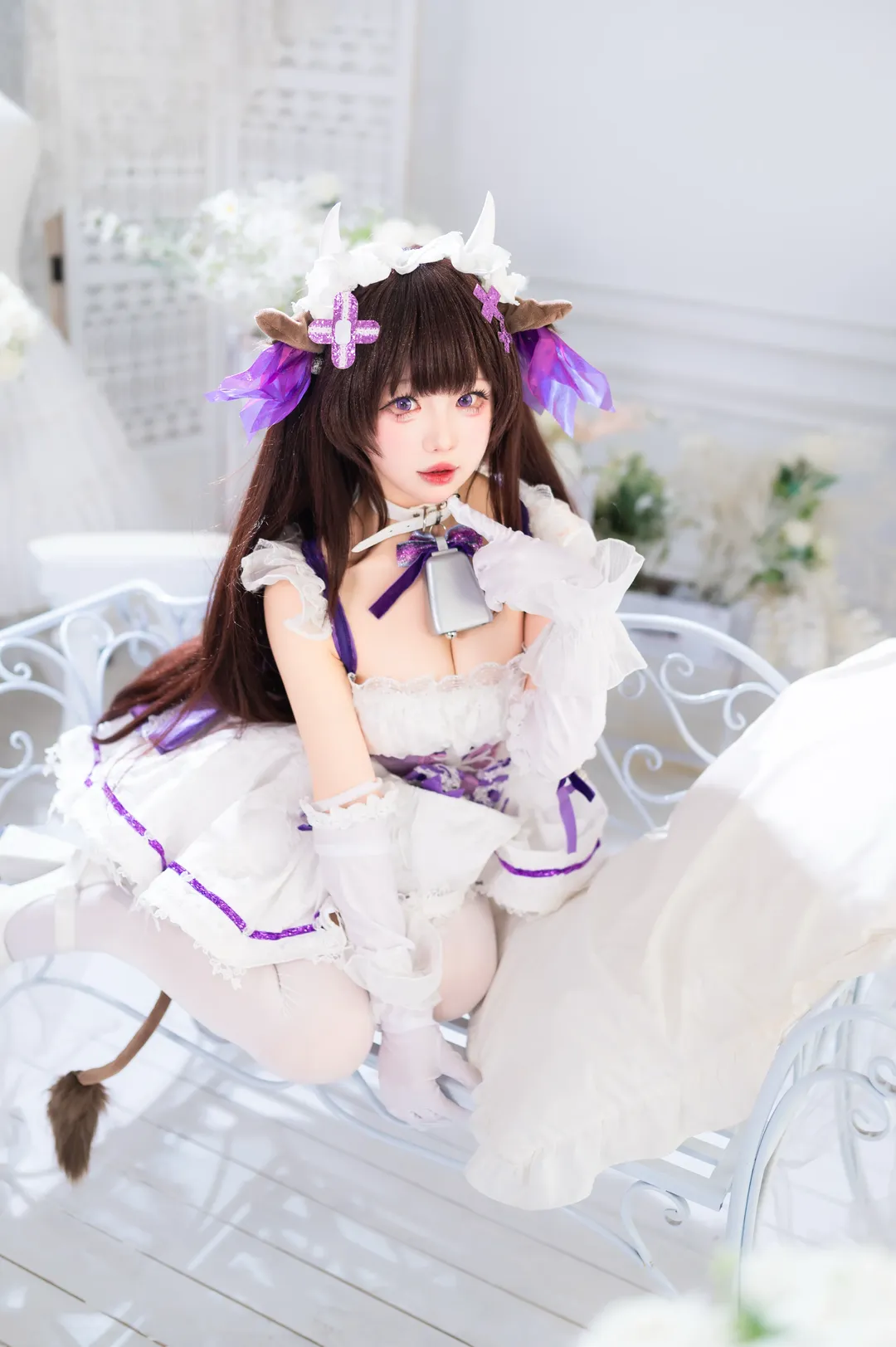 アズールレーン, 白ストッキング, 樫野 コスプレ, 萌え系コスプレ, 牛柄メイド - 5枚目