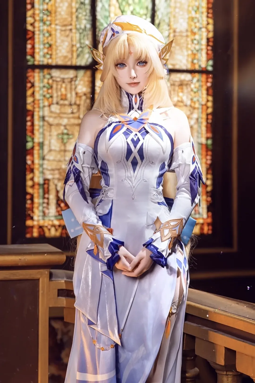 原神, ニコ コスプレ, 白ストッキング, 魔女会, 深いスリット - 1枚目