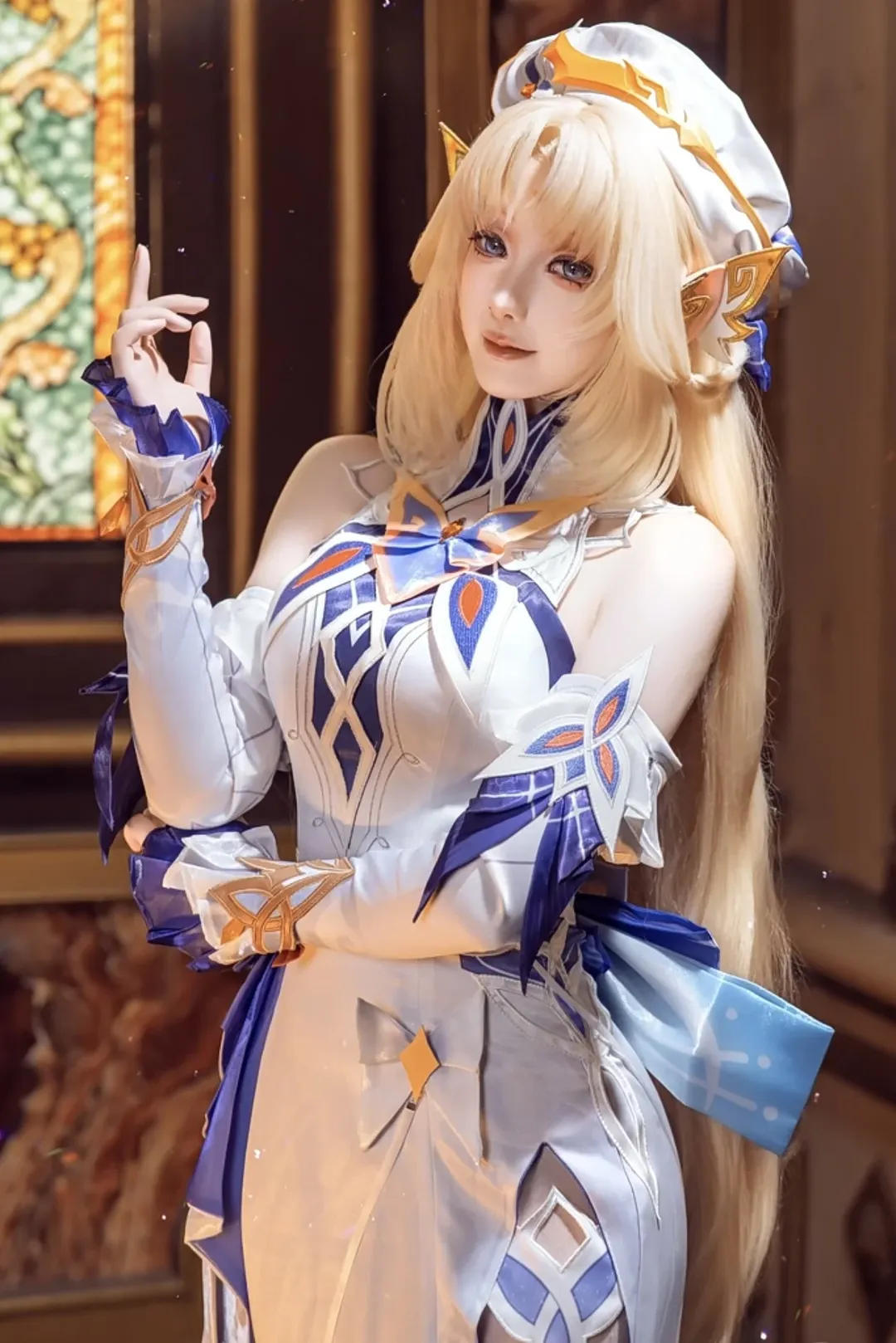 原神, ニコ コスプレ, 白ストッキング, 魔女会, 深いスリット - 2枚目
