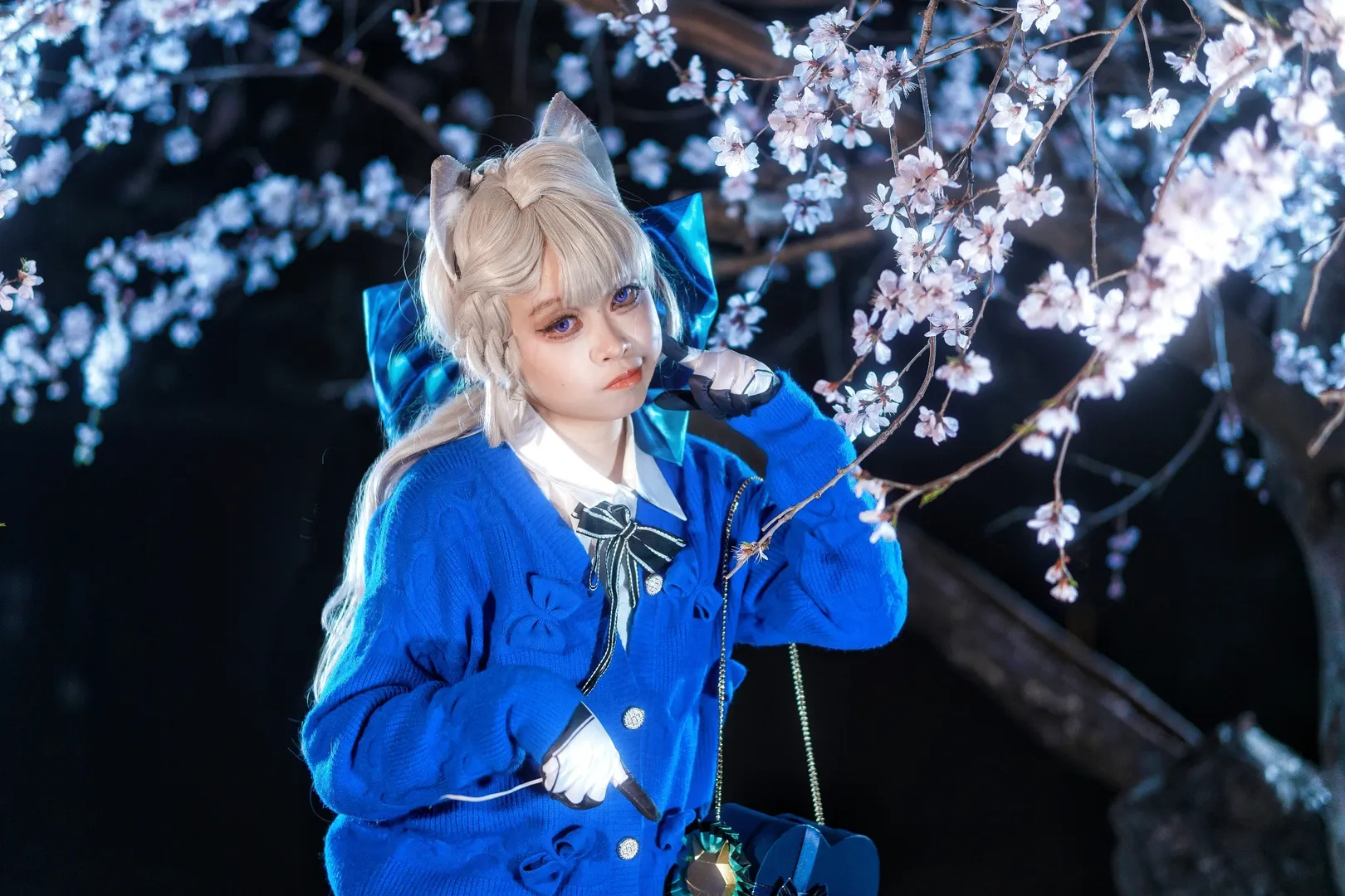 琳妮特cos, cosplay正片, 玉渊潭樱花, 夜樱摄影, 日系少女风 - 第12张