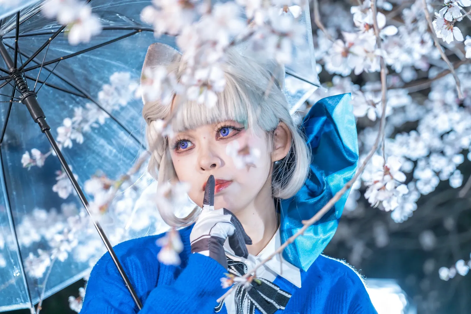 琳妮特cos, cosplay正片, 玉渊潭樱花, 夜樱摄影, 日系少女风