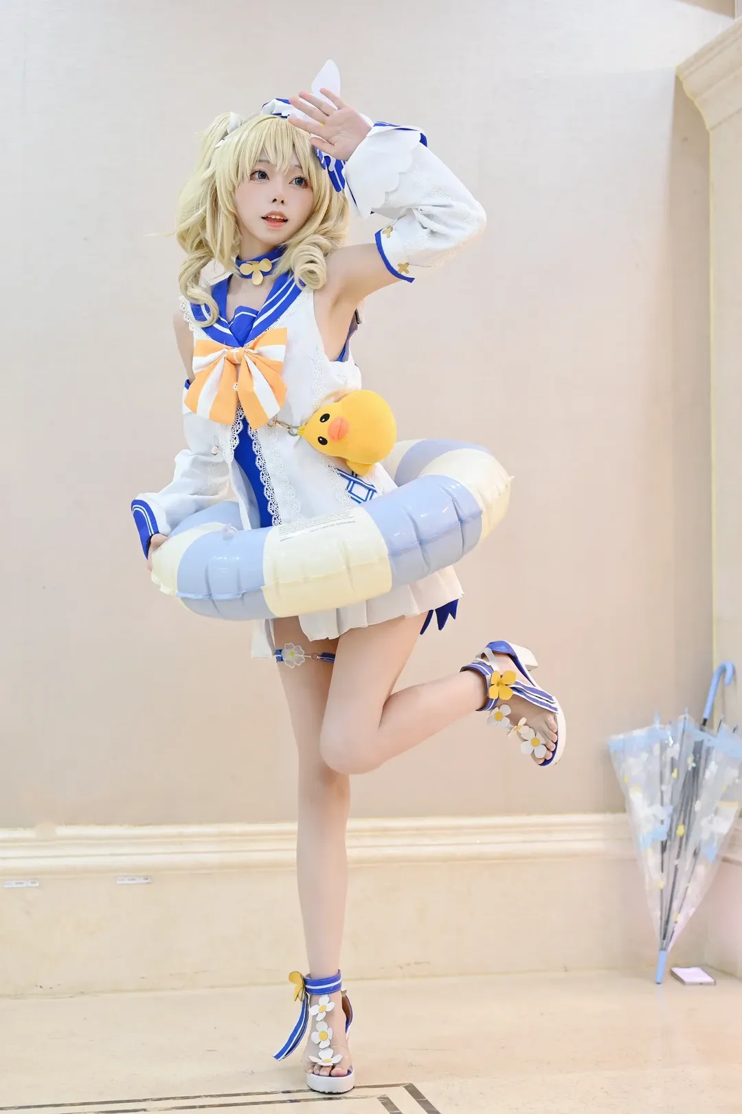 原神, 芭芭拉cos, Cosplay摄影, 夏日泳装, 水手服