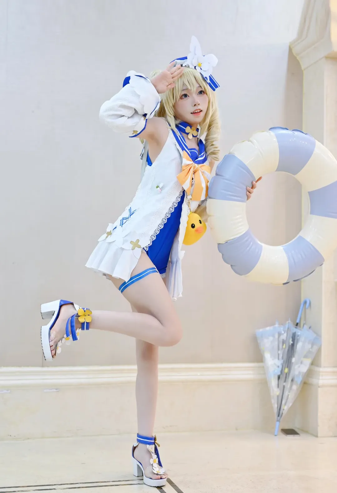 原神, 芭芭拉cos, Cosplay摄影, 夏日泳装, 水手服 - 第4张