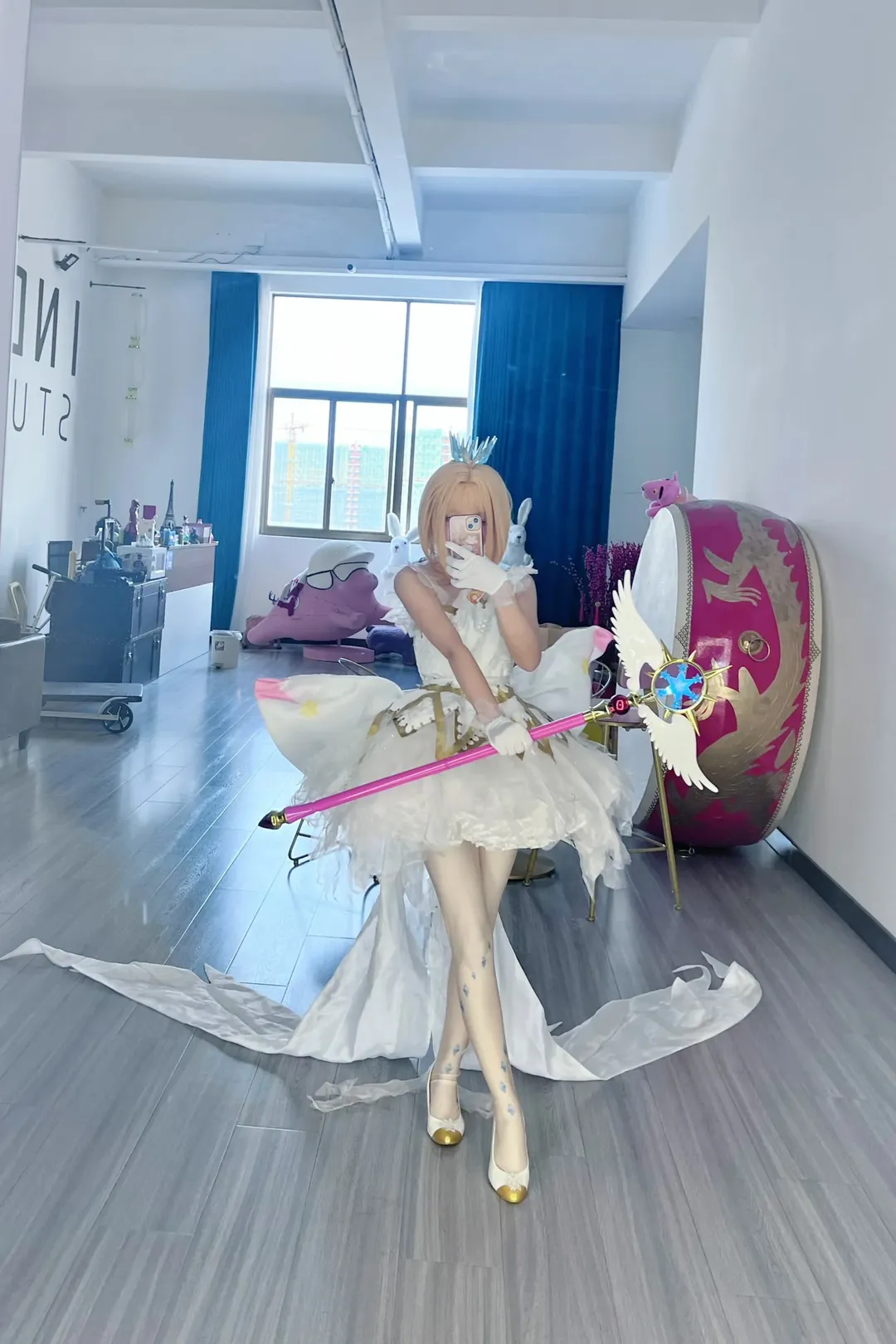 小樱cos, 对镜自拍, 百变小樱, 魔法杖道具, 透明篇cosplay