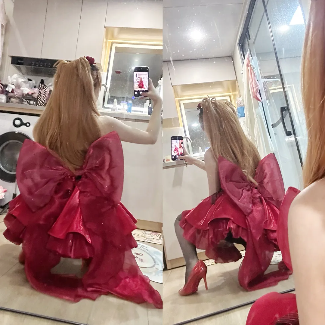 明日香cos, 新世纪福音战士, 二次元穿搭, EVA cosplay, 红色礼服cos - 第2张