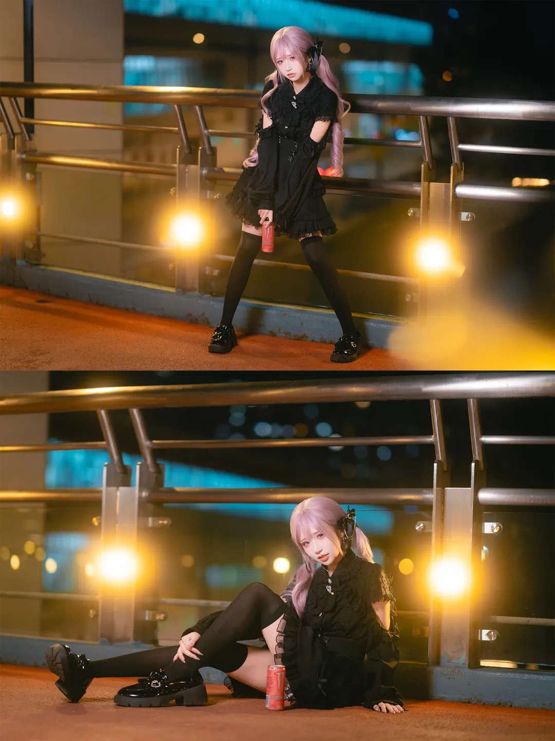 Night portrait, Casual cosplay, Jirai-kei fashion, Gothic style girl, Jiangwang Bridge night view - Image 1