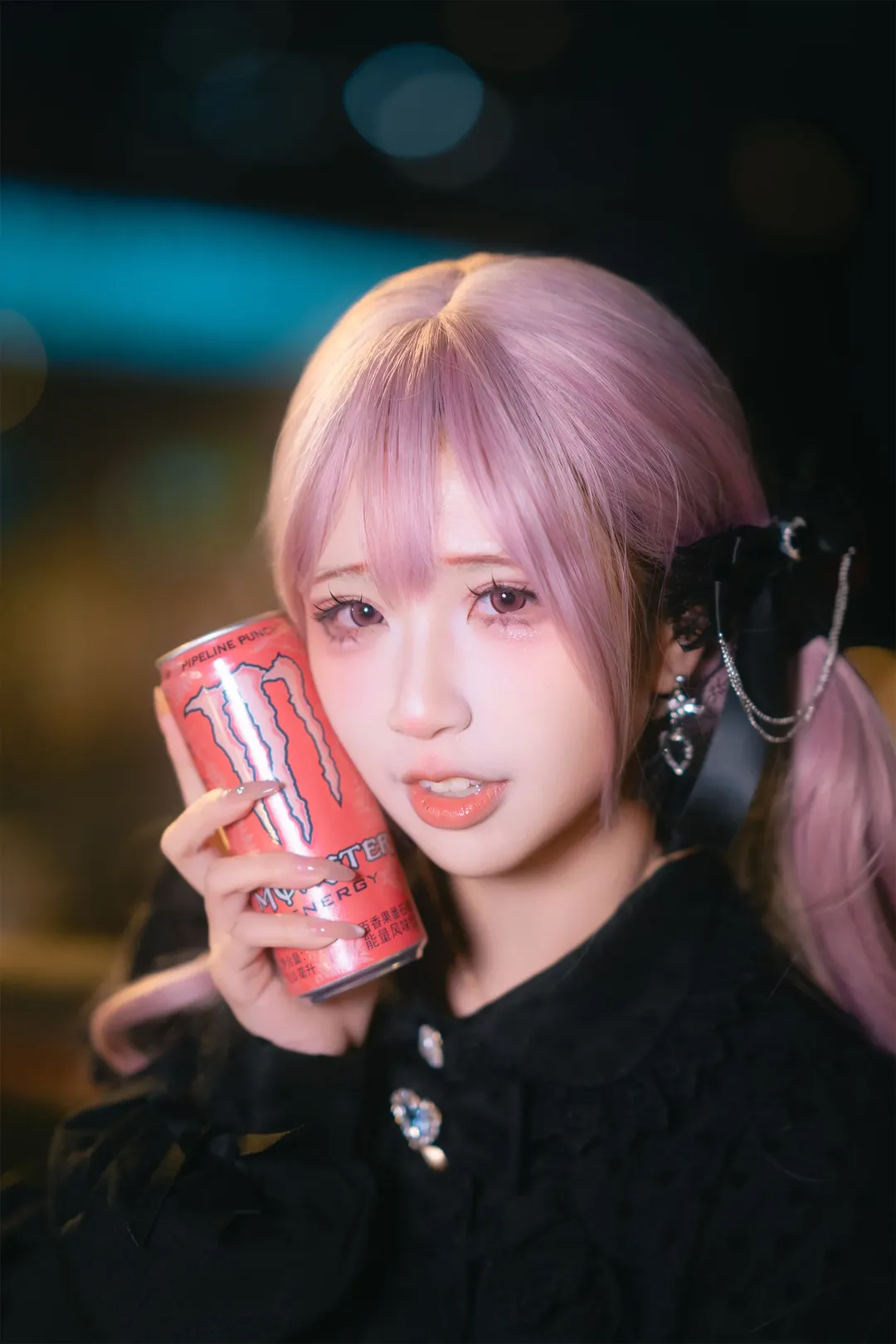 Night portrait, Casual cosplay, Jirai-kei fashion, Gothic style girl, Jiangwang Bridge night view - Image 2