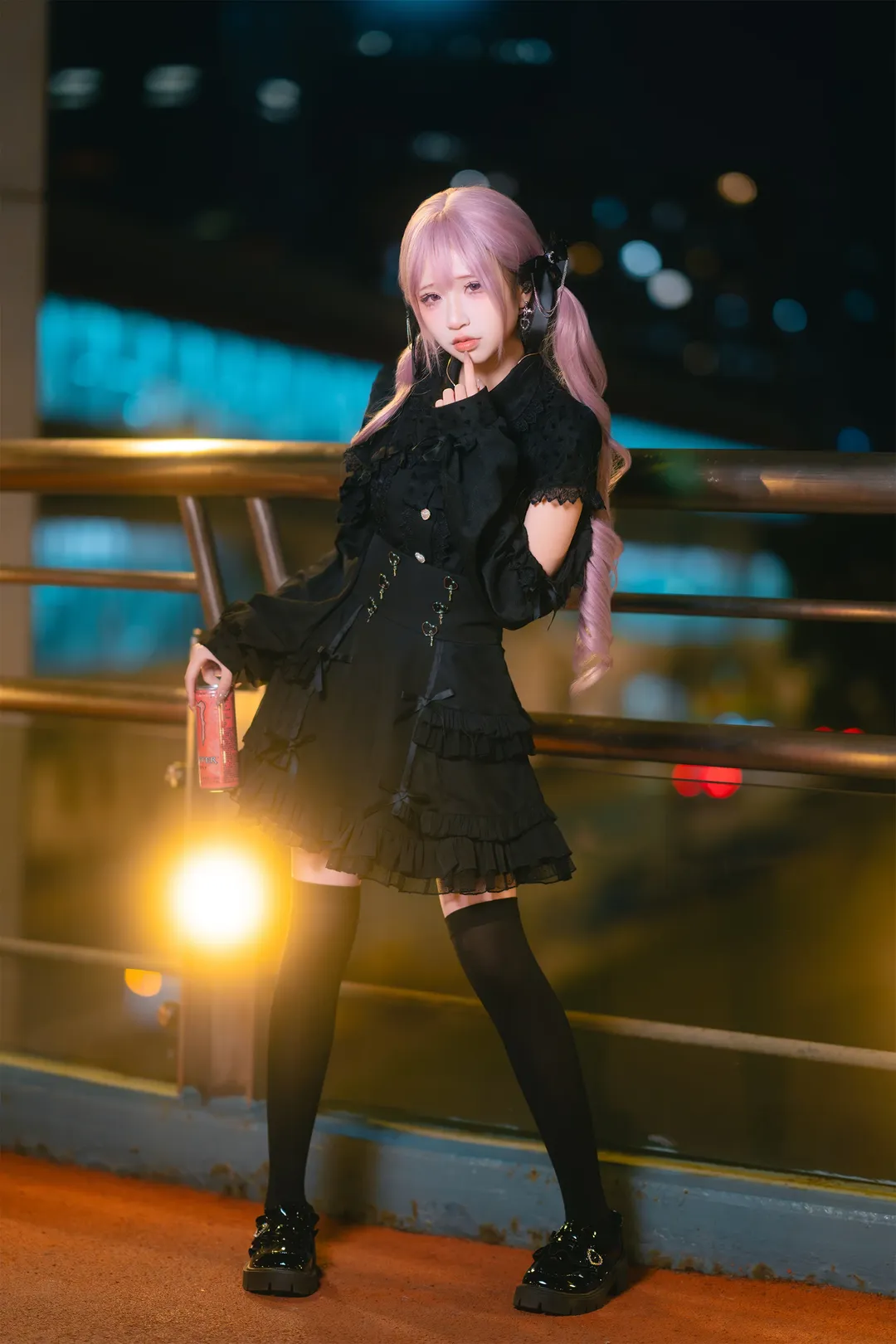 Night portrait, Casual cosplay, Jirai-kei fashion, Gothic style girl, Jiangwang Bridge night view - Image 6