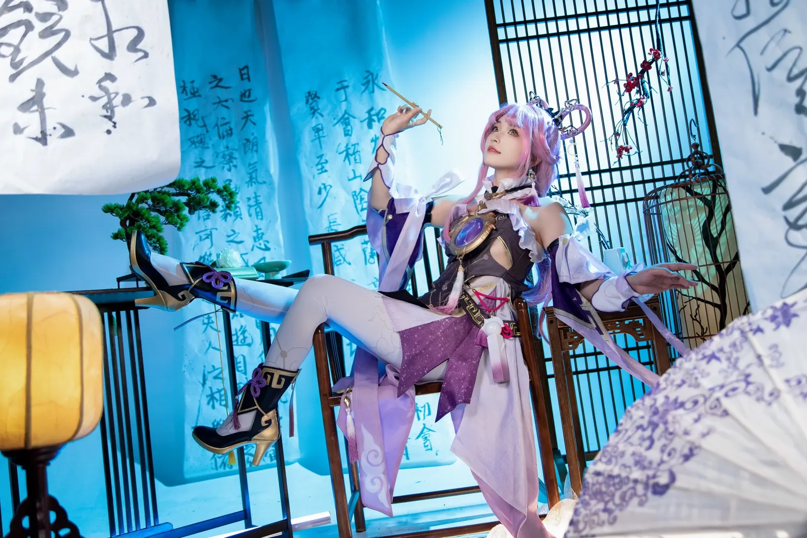 Honkai: Star Rail, Fu Xuan cosplay, Chinese-style cosplay, Xianxia photography, Pink wig