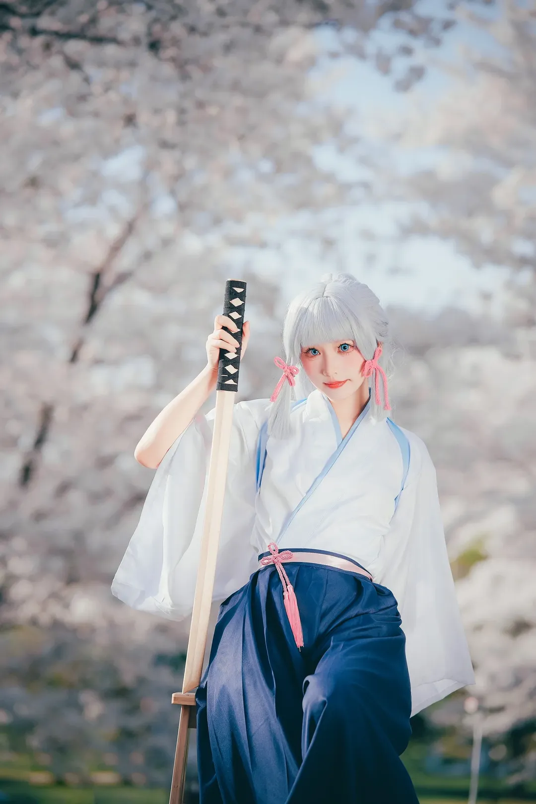 原神, 神里绫华cos, cosplay摄影, 和风写真, 樱花拍照 - 第12张