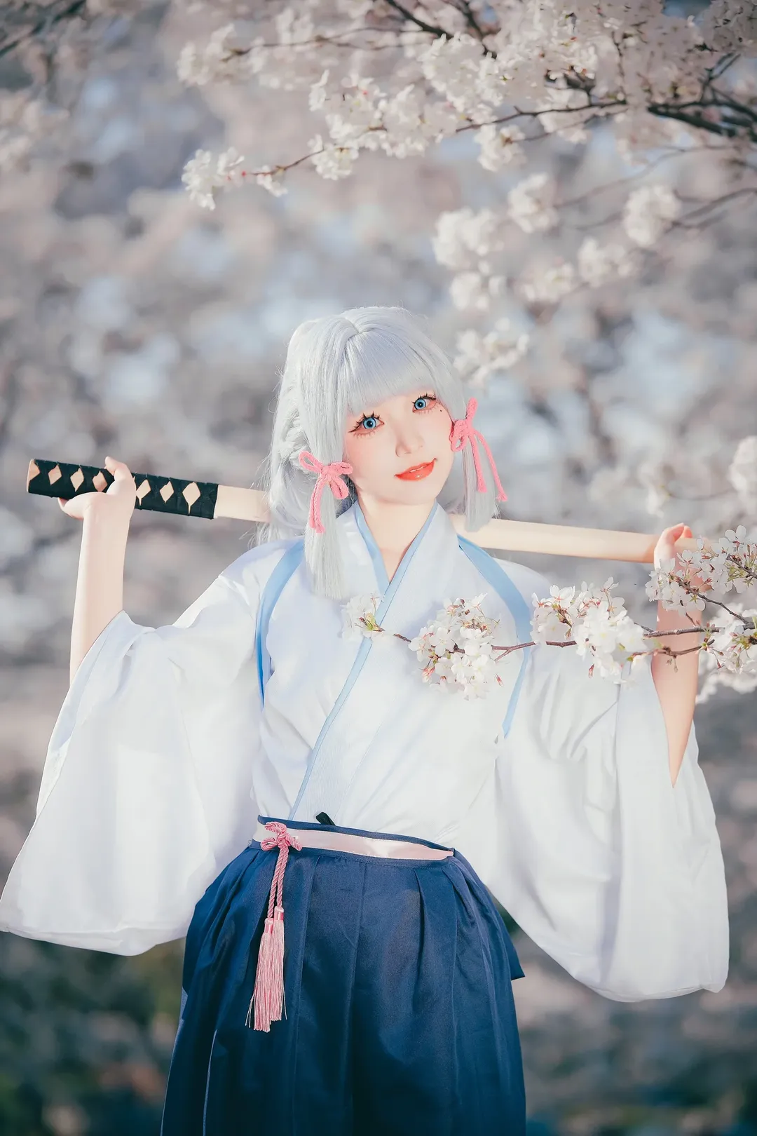 原神, 神里绫华cos, cosplay摄影, 和风写真, 樱花拍照 - 第5张