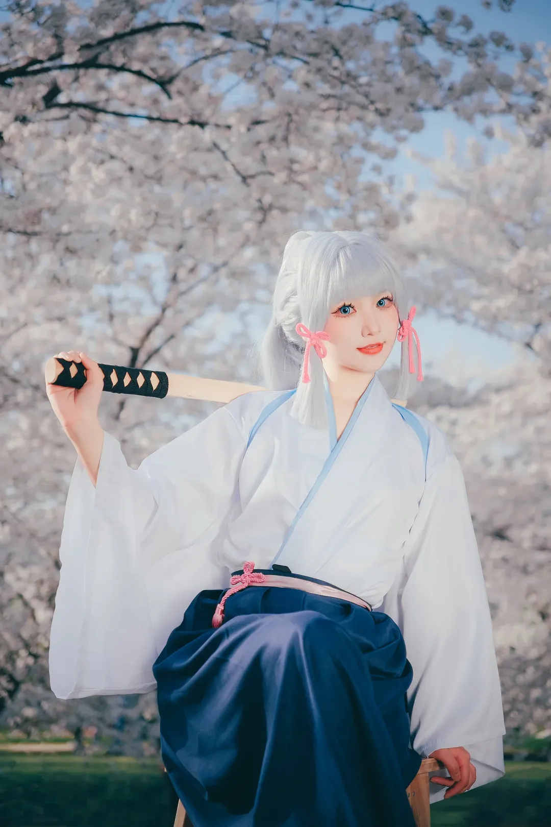 原神, 神里绫华cos, cosplay摄影, 和风写真, 樱花拍照 - 第8张