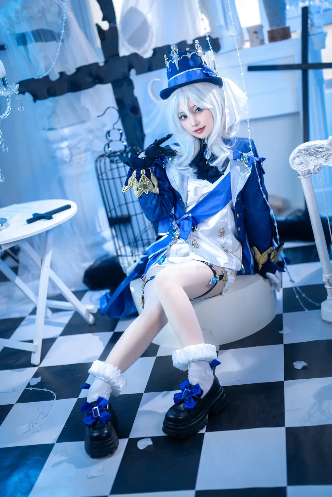 原神, フリーナ コスプレ, コスプレ撮影, 青白のクールトーンスタジオ撮影, 水神の衣装
