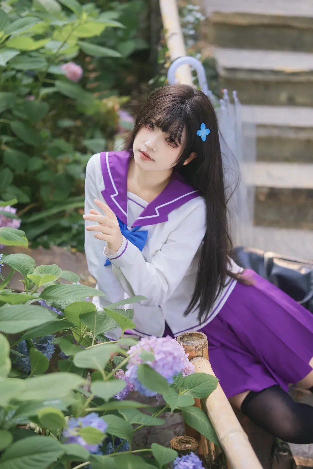 散华礼弥cos, cosplay日常, 散华礼弥, 绣球花写真, 水手服少女 - 第3张