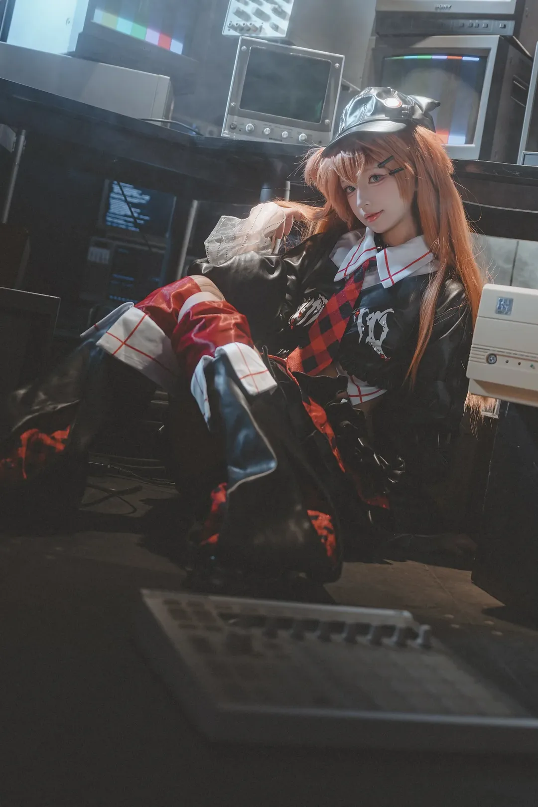 Asuka Cosplay, Neon Genesis Evangelion, Anime-style fashion, Rock style cosplay, Retro tech studio shoot - Image 1