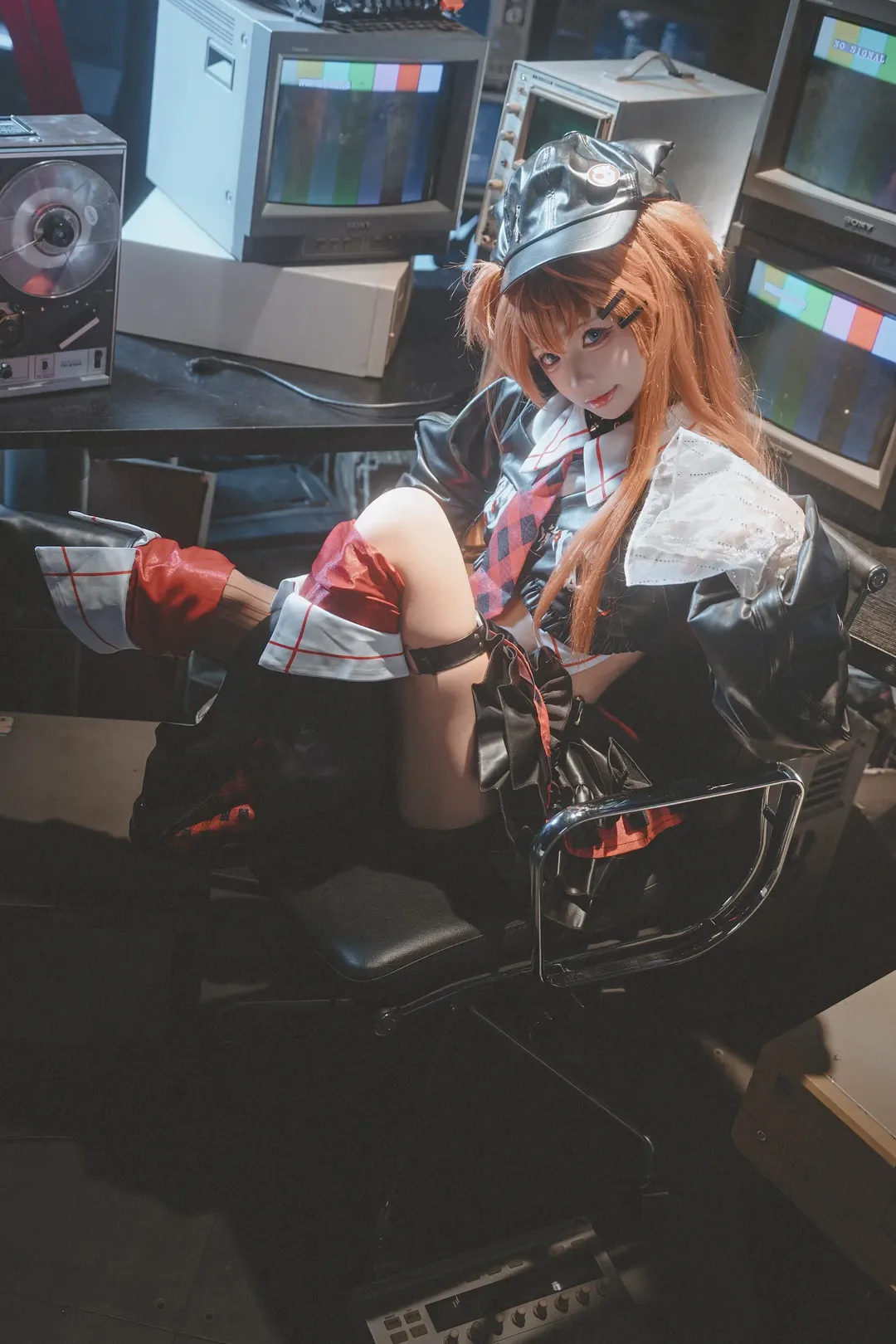 Asuka Cosplay, Neon Genesis Evangelion, Anime-style fashion, Rock style cosplay, Retro tech studio shoot - Image 3