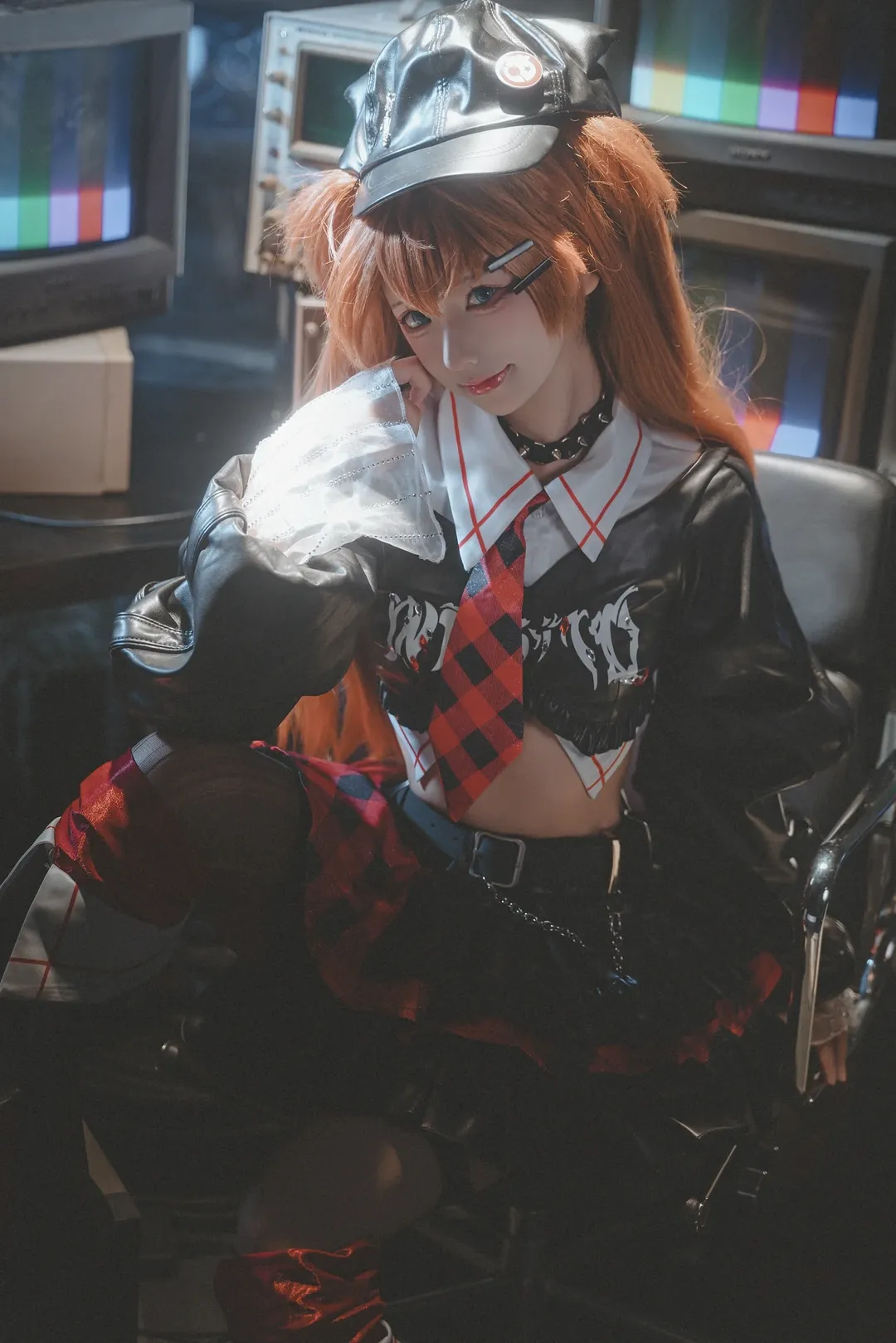 Asuka Cosplay, Neon Genesis Evangelion, Anime-style fashion, Rock style cosplay, Retro tech studio shoot - Image 4