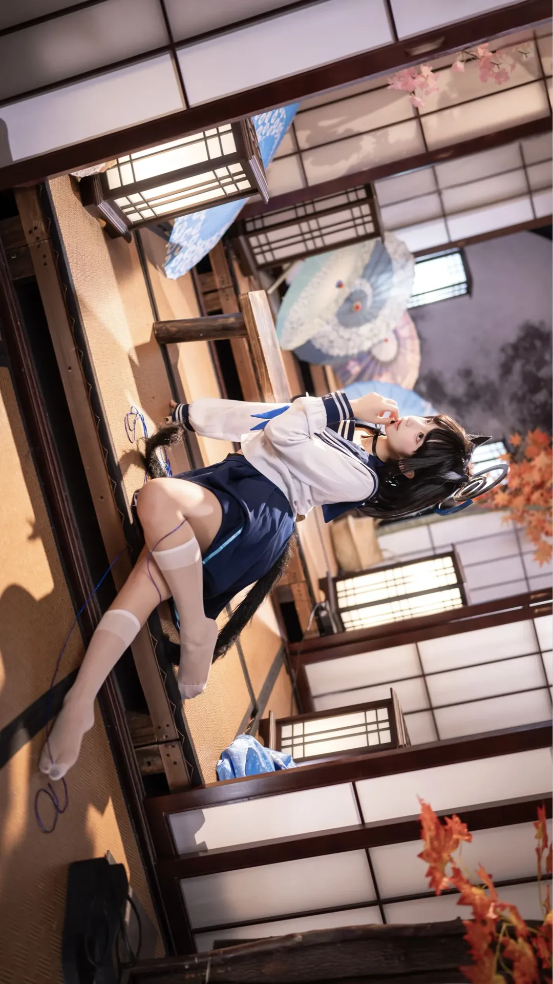 ブルーアーカイブ, 桐生キキョウ コスプレ, 猫娘コスプレ, 和風撮影, 白ストッキング少女 - 2枚目