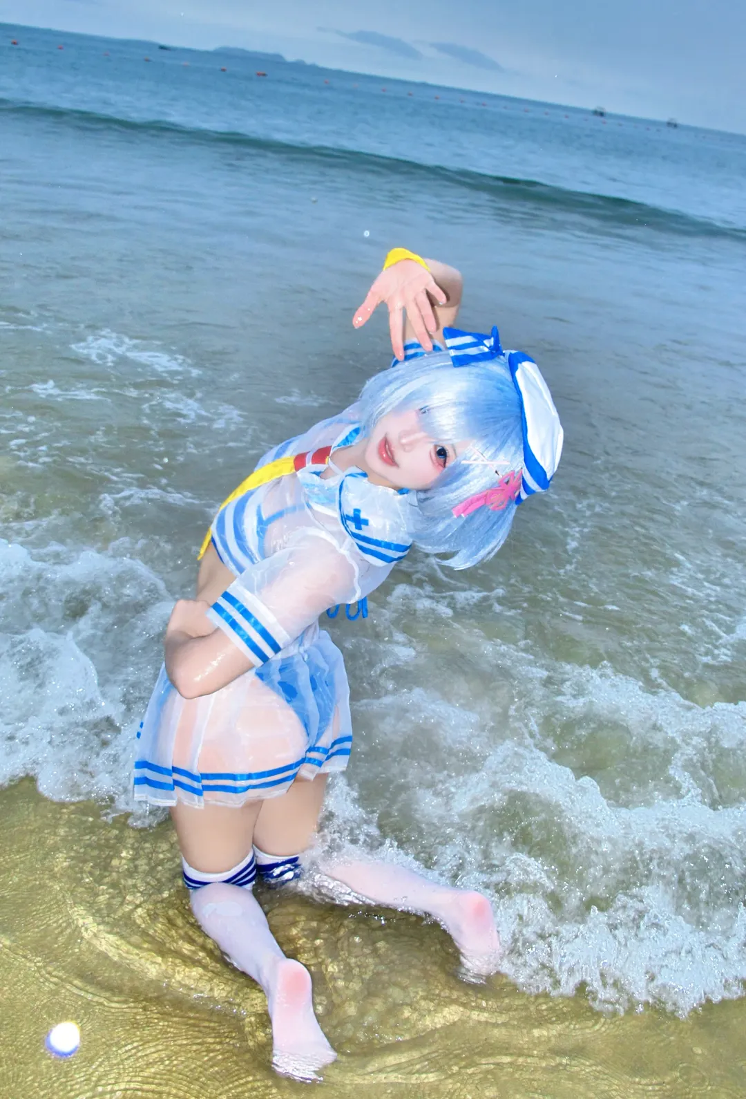 蕾姆cos, 夏日写真, 水手服穿搭, 平潭旅拍, 海边拍照 - 第1张