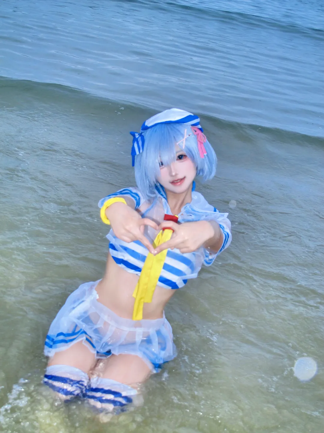蕾姆cos, 夏日写真, 水手服穿搭, 平潭旅拍, 海边拍照
