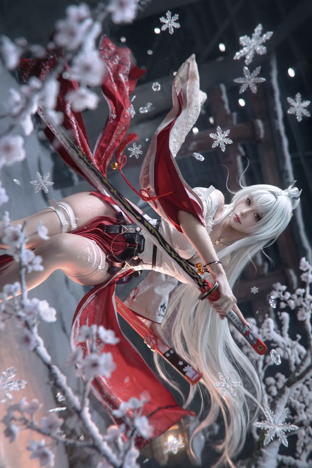 鸣潮, 绯雪cos, cosplay摄影, 和风巫女, 雪景氛围 - 第2张