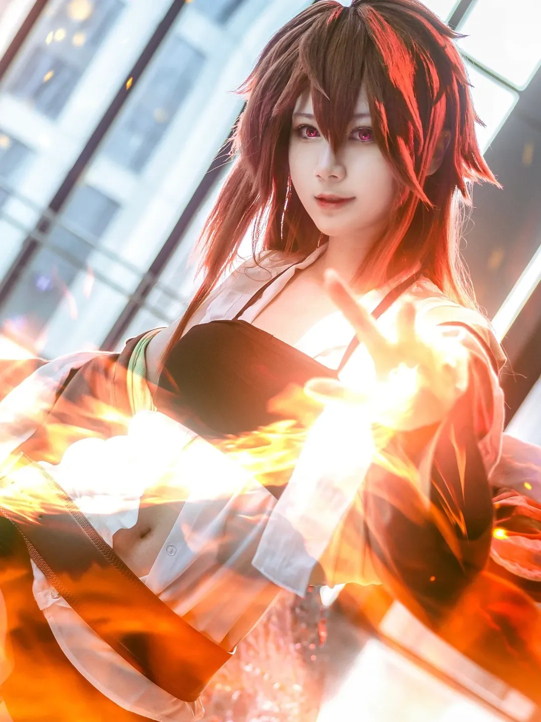 CICF漫展, Cosplay场照, 游戏王, 火灵使希塔cos, 火焰特效摄影