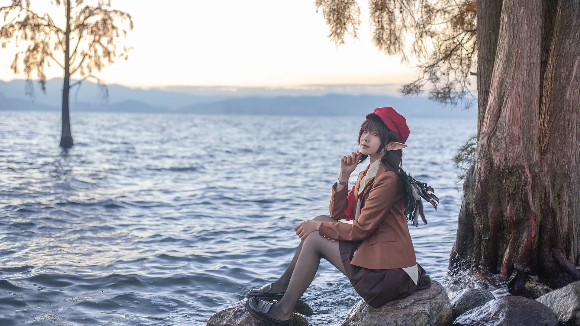 东方Project, Cosplay穿搭, 射命丸文cos, 大理洱海, 日出摄影
