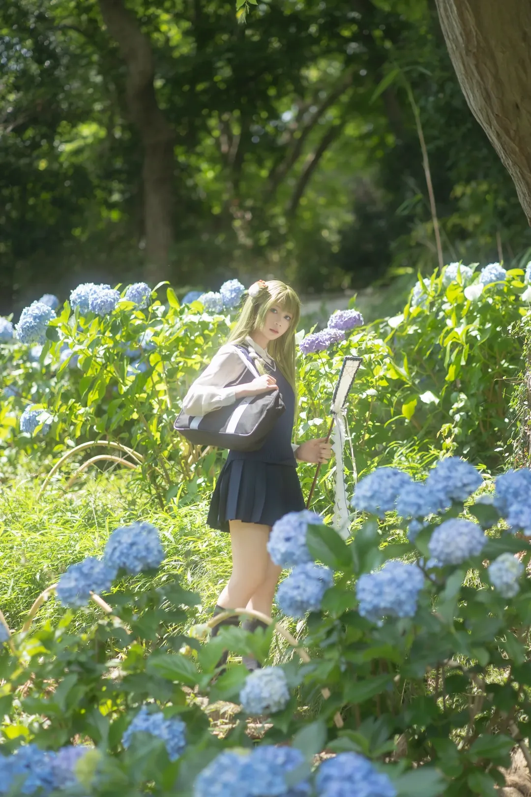 東方Project, 東風谷早苗 コスプレ, 紫陽花の撮影, 日本の女子高生の雰囲気, 日本の寺の外観 - 8枚目