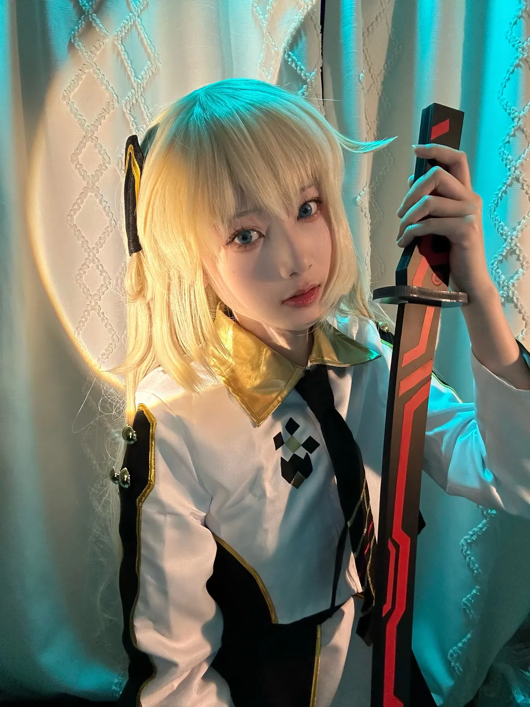 闪刀姬零依cos, 游戏王OCG, 刀剑道具, cosplay实拍, 金发造型 - 第4张