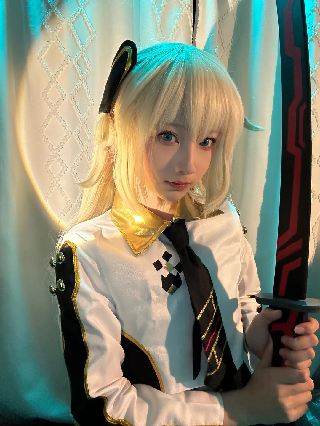 闪刀姬零依cos, 游戏王OCG, 刀剑道具, cosplay实拍, 金发造型 - 第6张