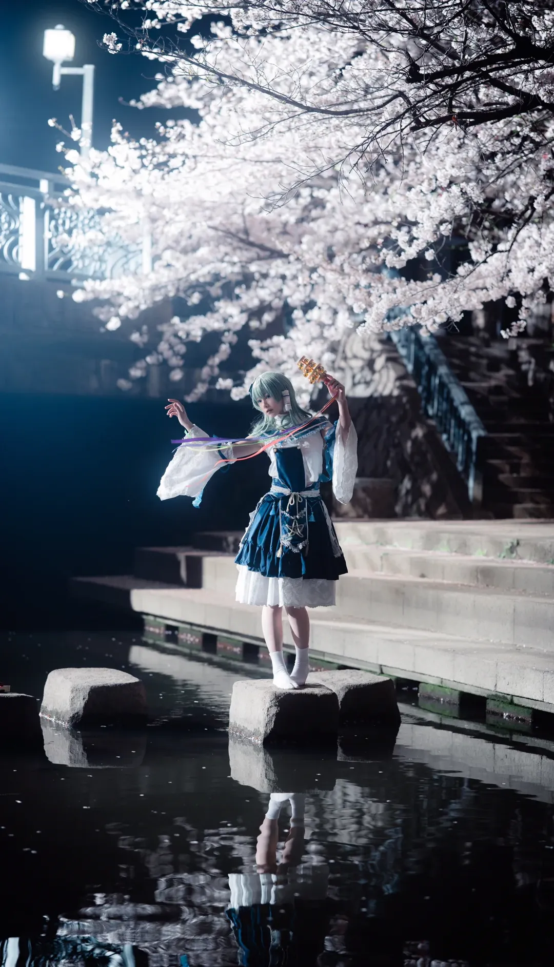 二次元撮影, 東方Project, イベント写真, 東風谷早苗 コスプレ, 夜桜写真 - 1枚目