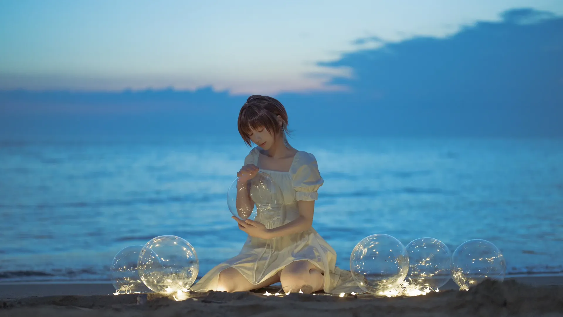 海边cosplay, 蓝调摄影, 偶像大师闪耀色彩, 浅仓透cos, 透明球道具 - 第2张
