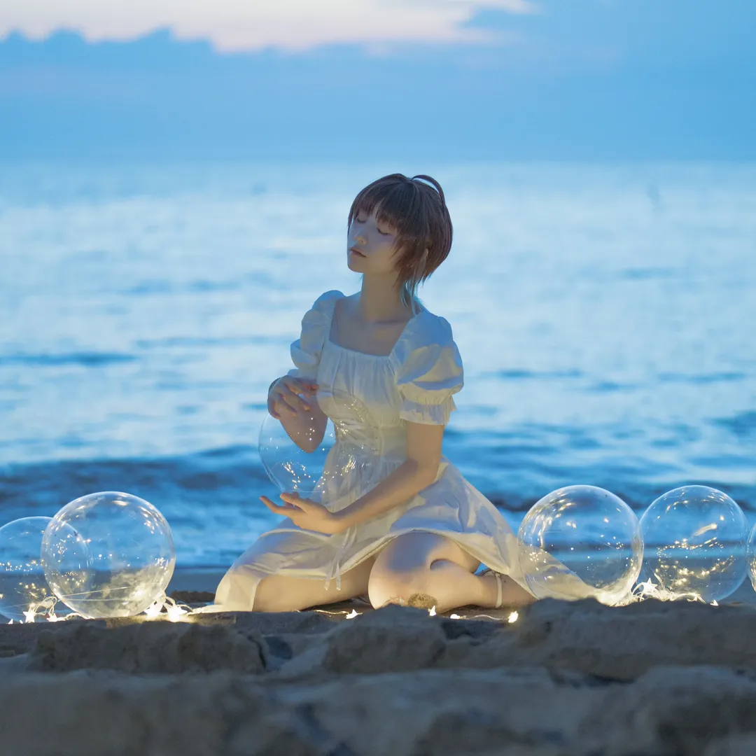海边cosplay, 蓝调摄影, 偶像大师闪耀色彩, 浅仓透cos, 透明球道具 - 第5张
