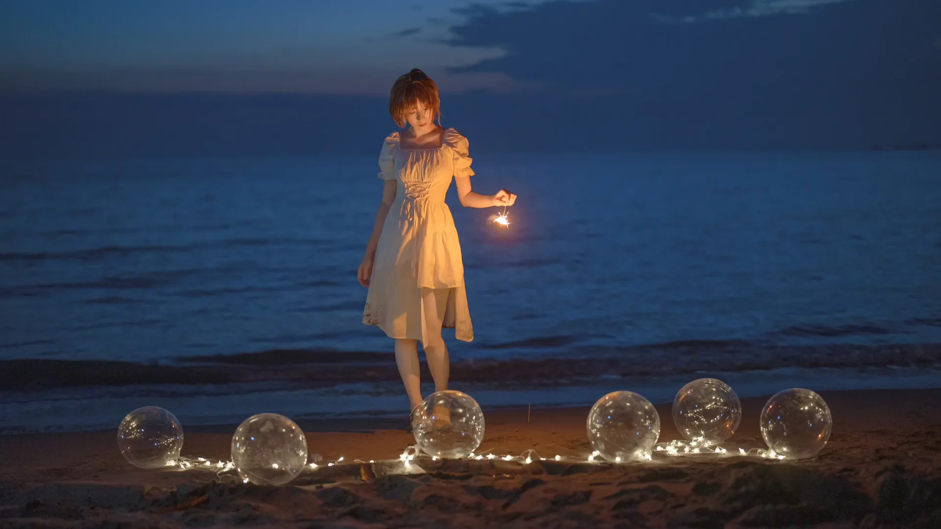 海边cosplay, 蓝调摄影, 偶像大师闪耀色彩, 浅仓透cos, 透明球道具 - 第7张