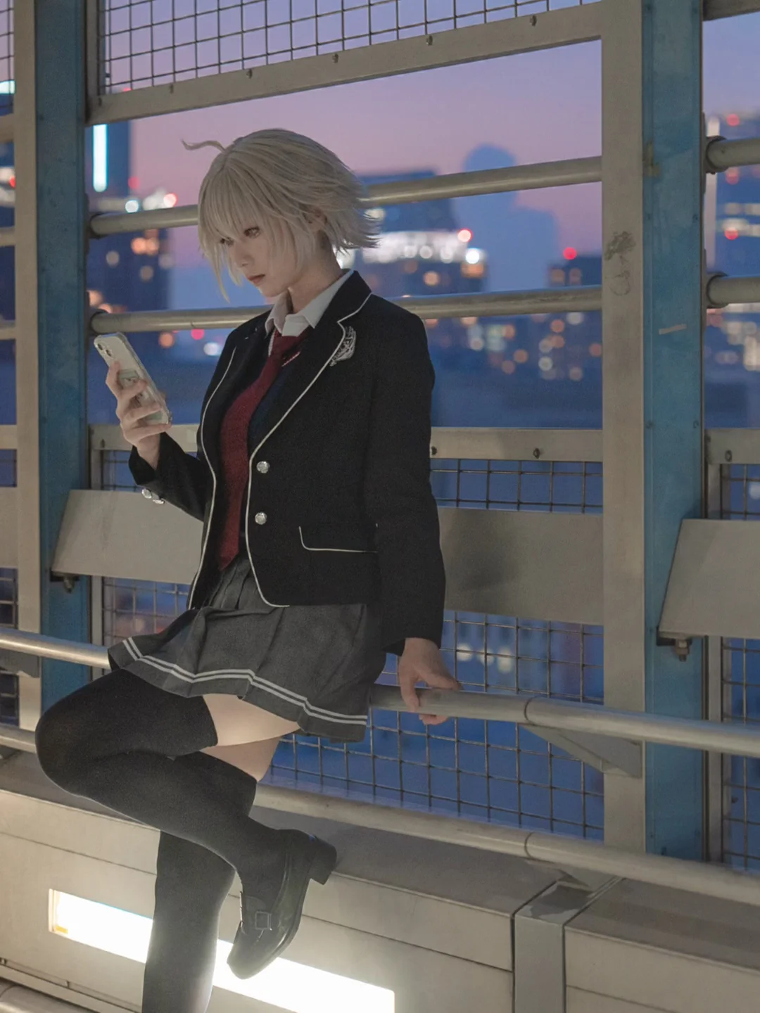 Fate/Grand Order, JK制服, cosplay摄影, 黑贞cos, 都市夜景 - 第1张