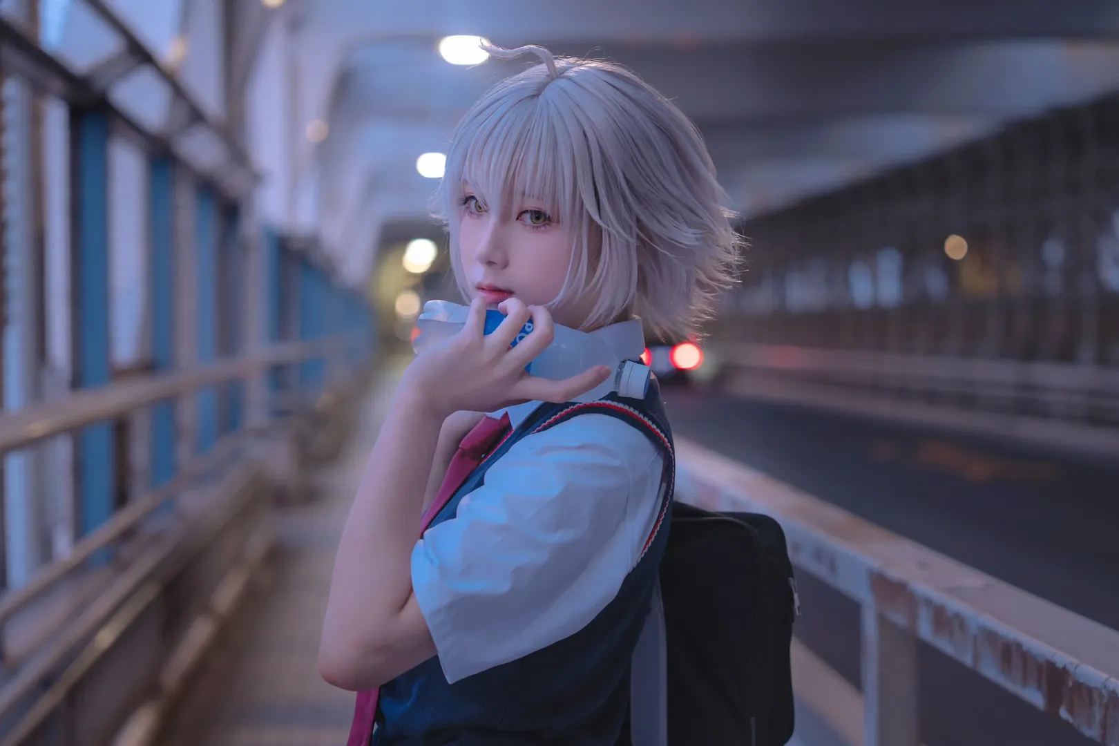 Fate/Grand Order, JK制服, cosplay摄影, 黑贞cos, 都市夜景 - 第11张