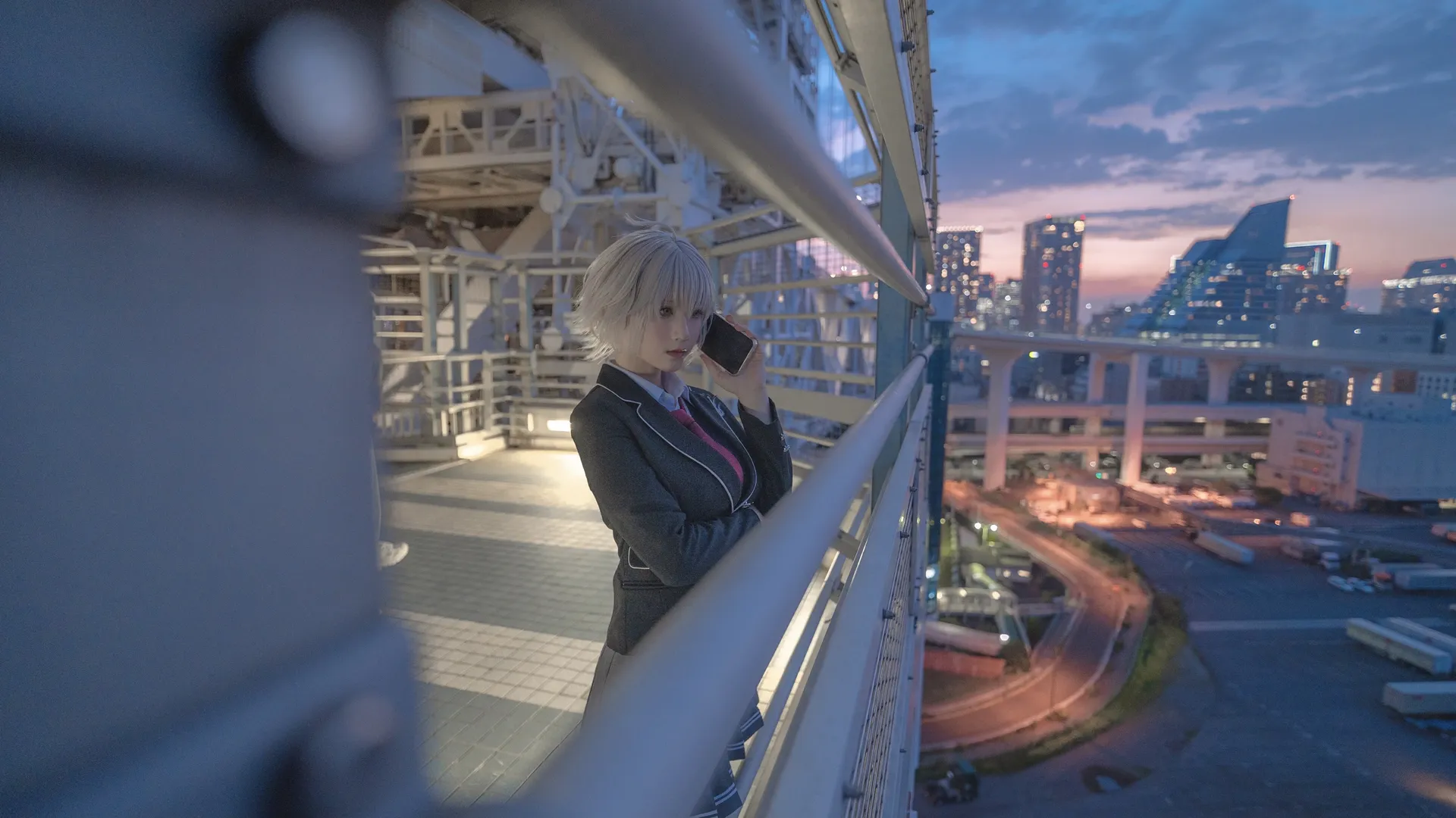 Fate/Grand Order, JK制服, cosplay摄影, 黑贞cos, 都市夜景 - 第4张
