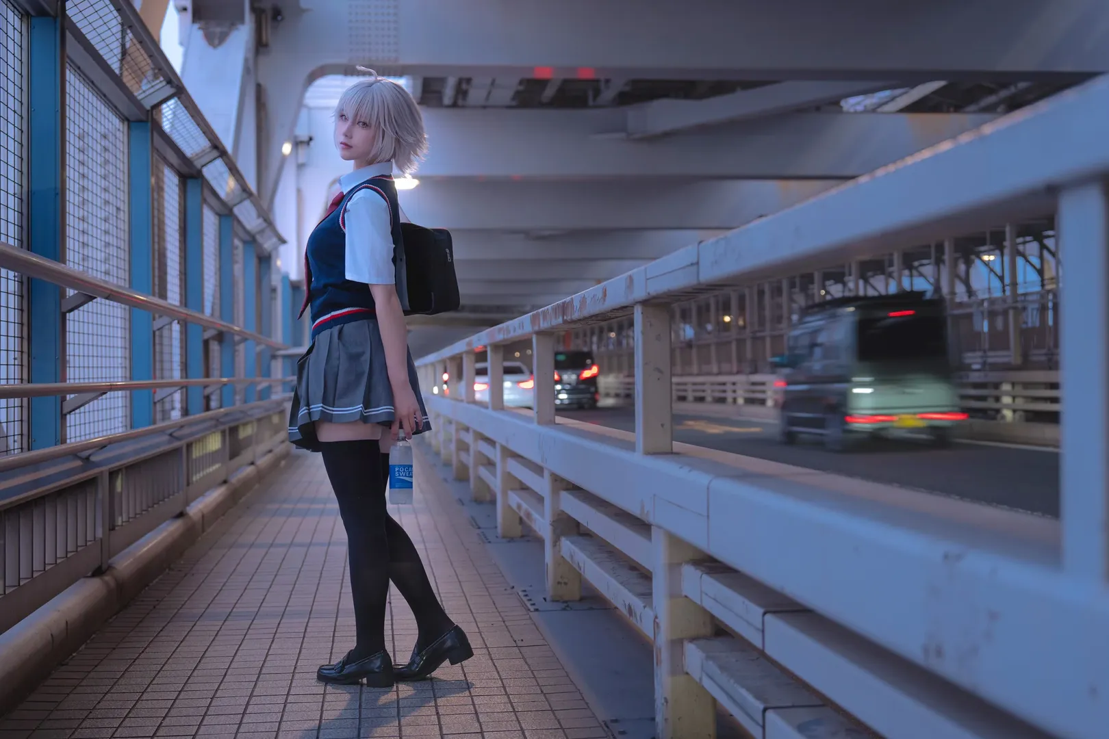 Fate/Grand Order, JK制服, cosplay摄影, 黑贞cos, 都市夜景 - 第7张