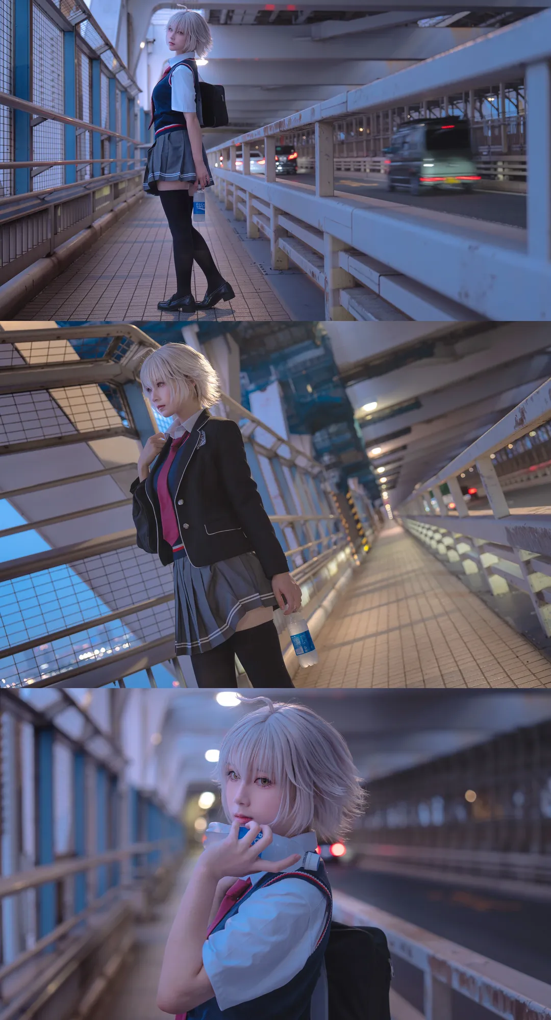 Fate/Grand Order, JK制服, cosplay摄影, 黑贞cos, 都市夜景 - 第9张